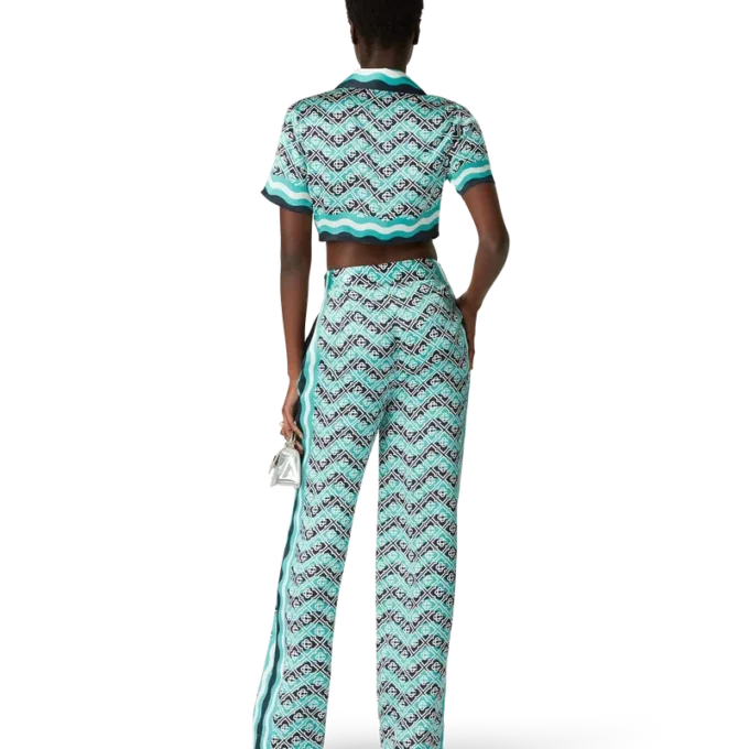 Monogram Wave Cropped Silk Shirt Monogram Wave Cropped Silk Shirt