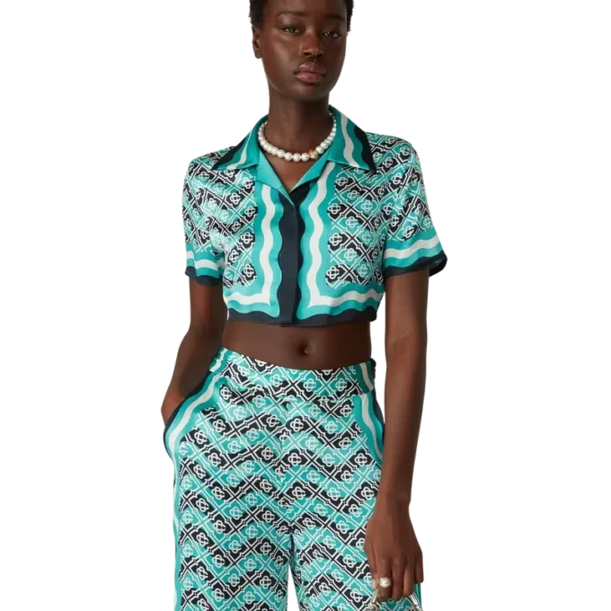 Monogram Wave Cropped Silk Shirt Monogram Wave Cropped Silk Shirt