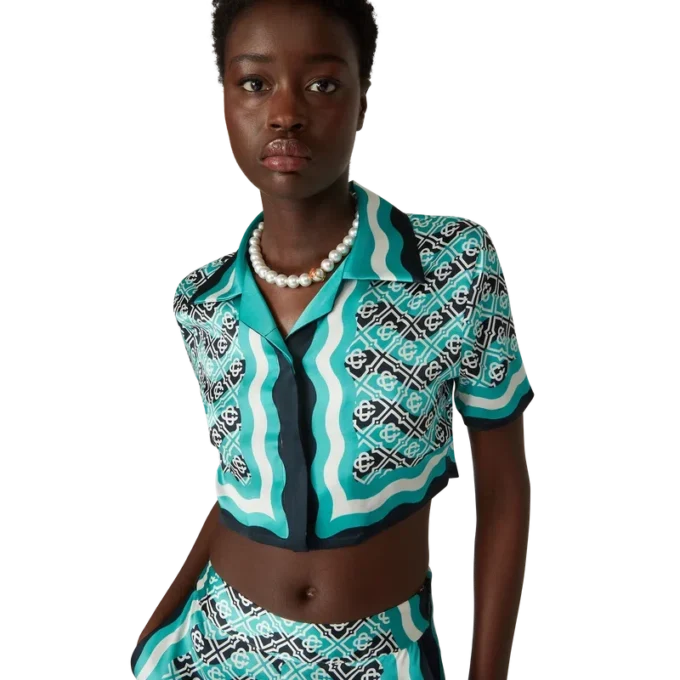 Monogram Wave Cropped Silk Shirt Monogram Wave Cropped Silk Shirt