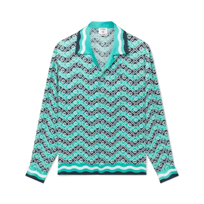 Monogram Wave Long Sleeve Silk Shirt