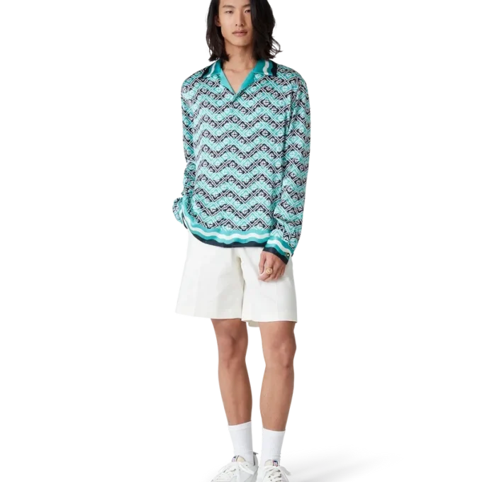 Monogram Wave Long Sleeve Silk Shirt