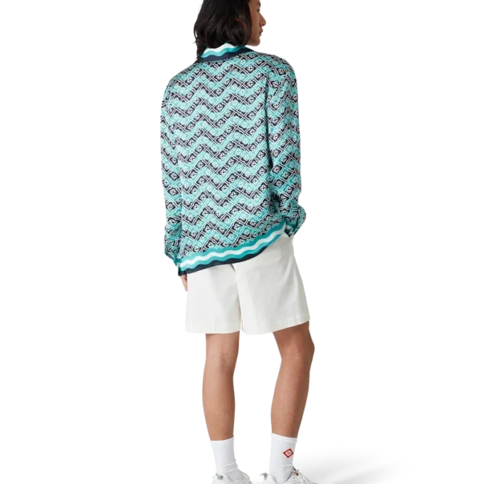 Monogram Wave Long Sleeve Silk Shirt