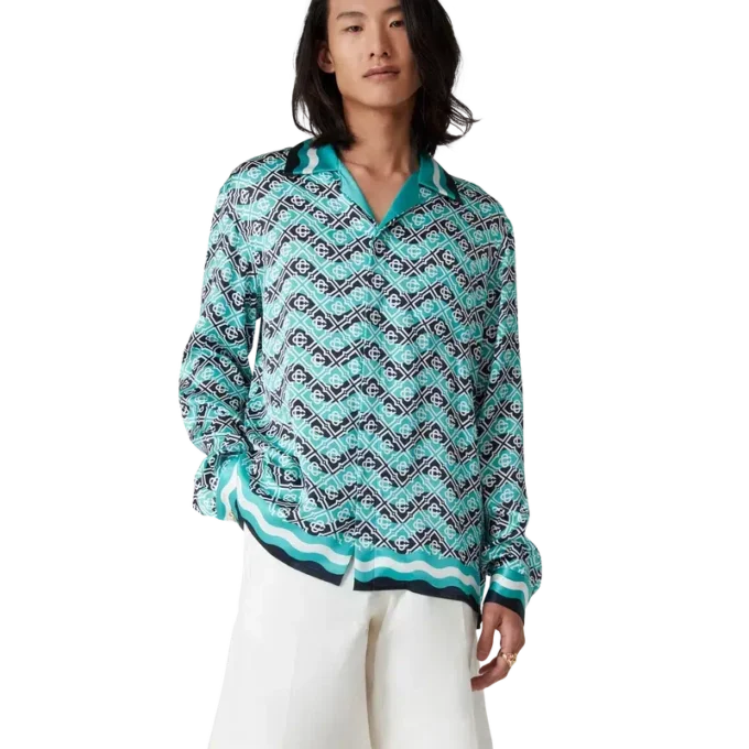 Monogram Wave Long Sleeve Silk Shirt