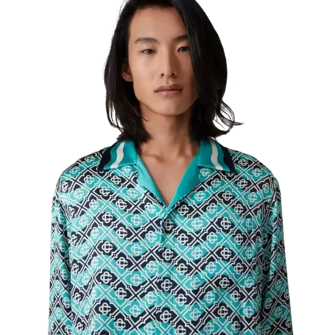 Monogram Wave Long Sleeve Silk Shirt