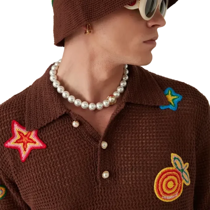 Motif Crochet Polo Shirt Motif Crochet Polo Shirt