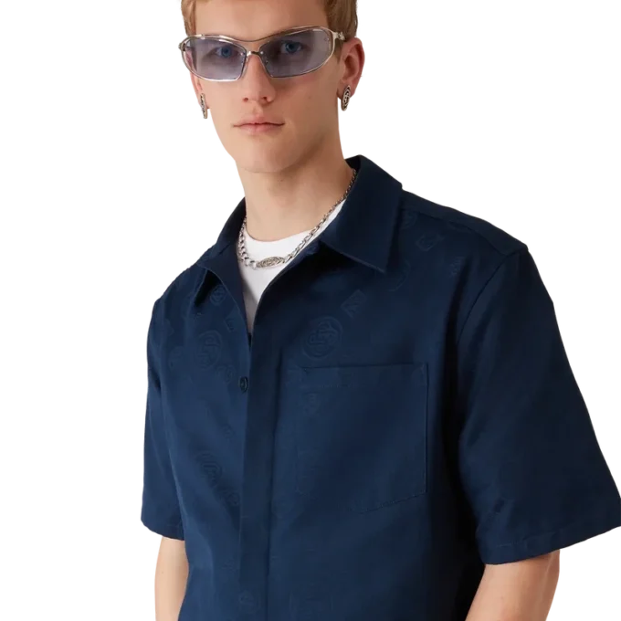 Navy Monogram Short Sleeve Shirt