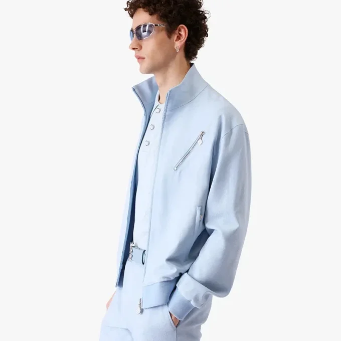 Pale Blue Jacquard Zip Jacket