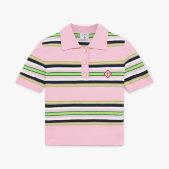 Pink & Green Striped Fitted Polo Shirt