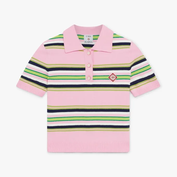 Pink & Green Striped Fitted Polo Shirt Pink & Green Striped Fitted Polo Shirt