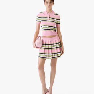 Pink & Green Striped Fitted Polo Shirt