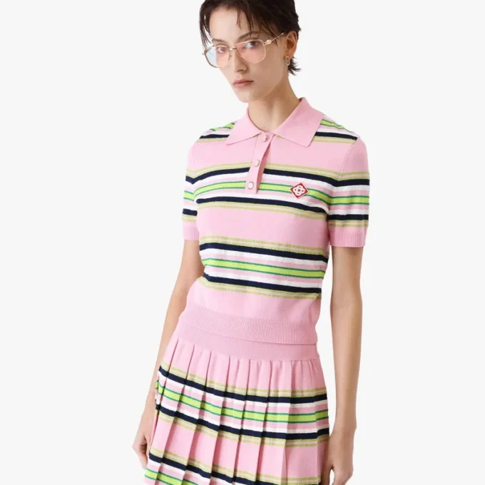 Pink & Green Striped Fitted Polo Shirt Pink & Green Striped Fitted Polo Shirt