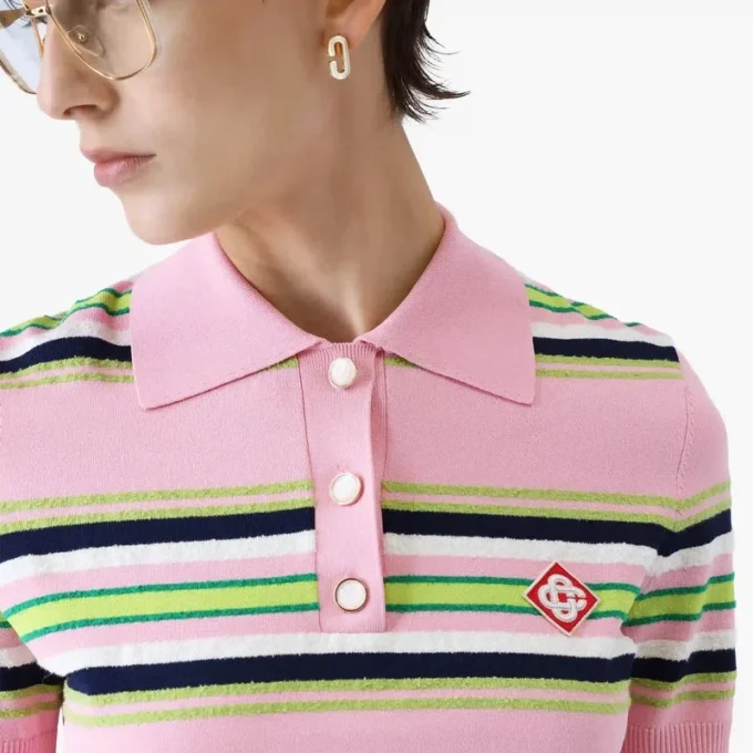 Pink & Green Striped Fitted Polo Shirt Pink & Green Striped Fitted Polo Shirt