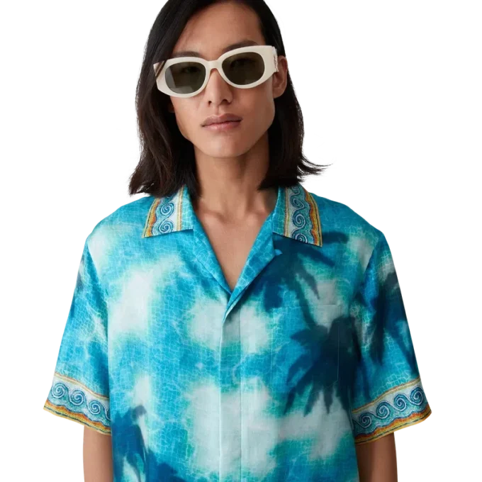 Poolside Emblem Short Sleeve Silk Shirt Poolside Emblem Short Sleeve Silk Shirt
