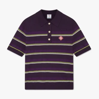 Purple & Green Striped Fitted Polo Shirt