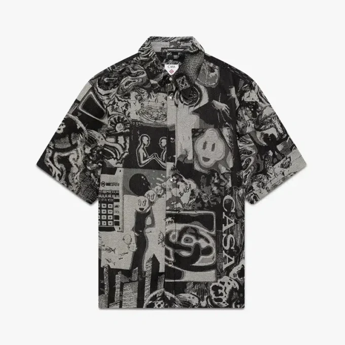 Rave Collage Short Sleeve Denim Shirt Rave Collage Short Sleeve Denim Shirt