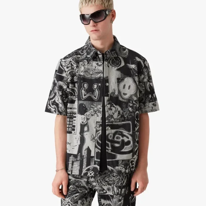 Rave Collage Short Sleeve Denim Shirt Rave Collage Short Sleeve Denim Shirt