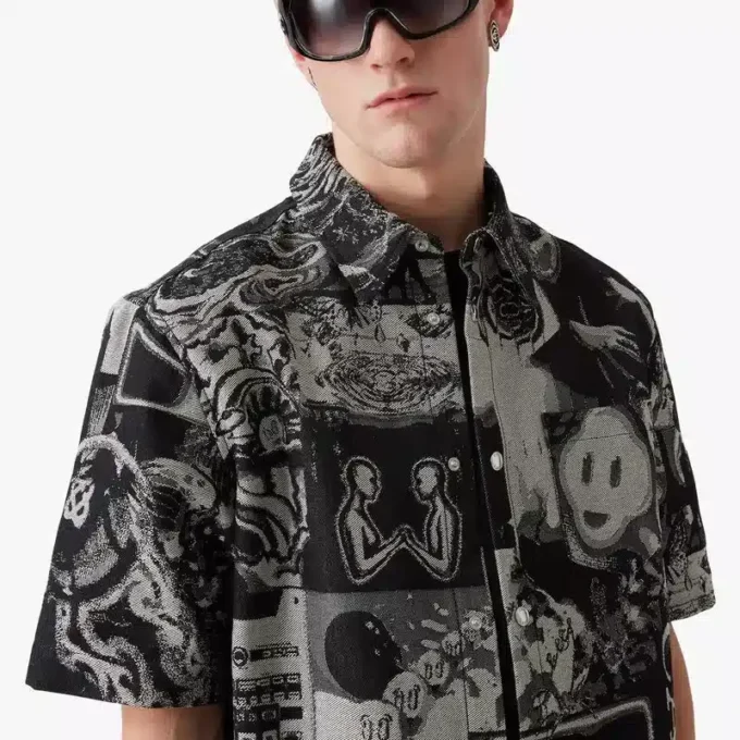 Rave Collage Short Sleeve Denim Shirt Rave Collage Short Sleeve Denim Shirt