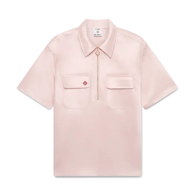 Satin Quarter Zip Short Sleeve Shirt Satin Quarter Zip Short Sleeve Shirt