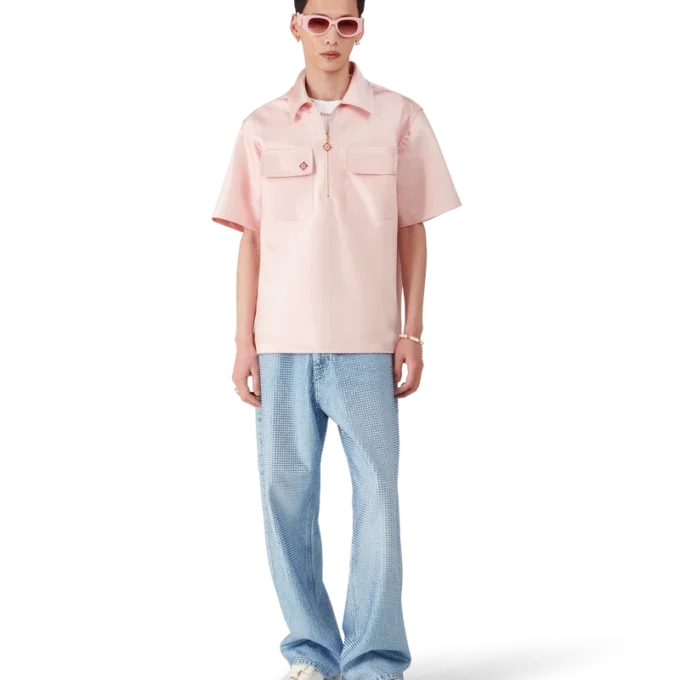 Satin Quarter Zip Short Sleeve Shirt Satin Quarter Zip Short Sleeve Shirt