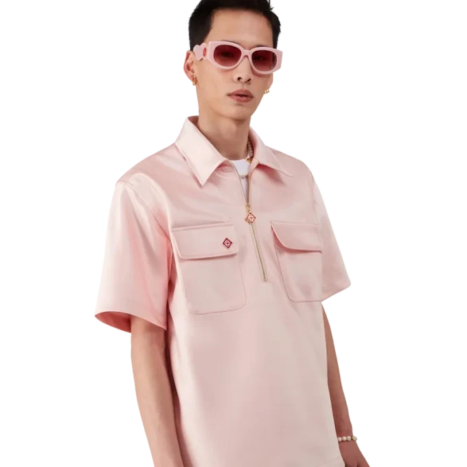 Satin Quarter Zip Short Sleeve Shirt Satin Quarter Zip Short Sleeve Shirt