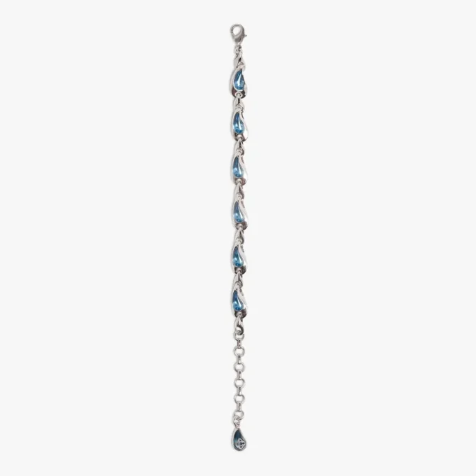 Silver & Blue Water Drop Brass Bracelet