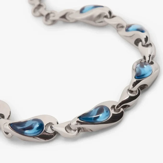 Silver & Blue Water Drop Brass Bracelet