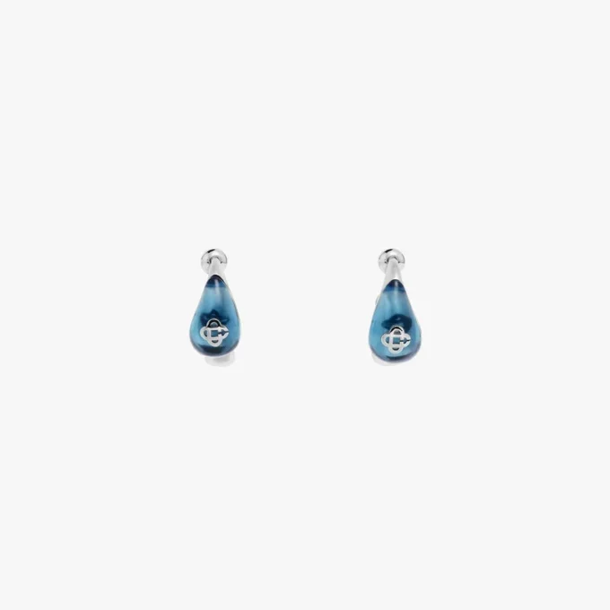 Silver & Blue Water Drop Brass Ear Hoops Silver & Blue Water Drop Brass Ear Hoops