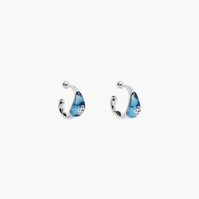 Silver & Blue Water Drop Brass Ear Hoops Silver & Blue Water Drop Brass Ear Hoops