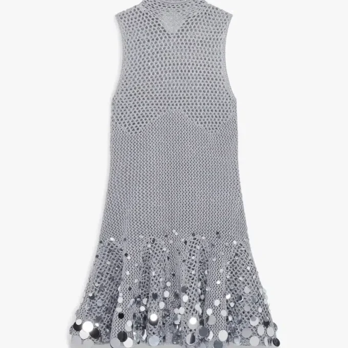 Silver Crochet Mirror Mini Dress