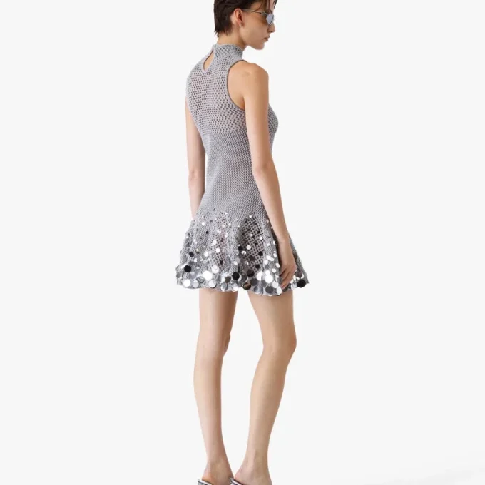 Silver Crochet Mirror Mini Dress