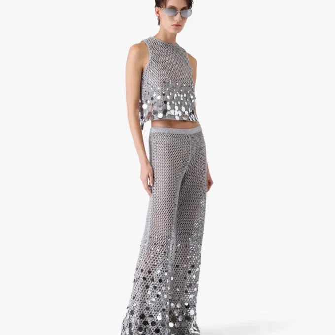 Silver Crochet Mirror Trousers Silver Crochet Mirror Trousers