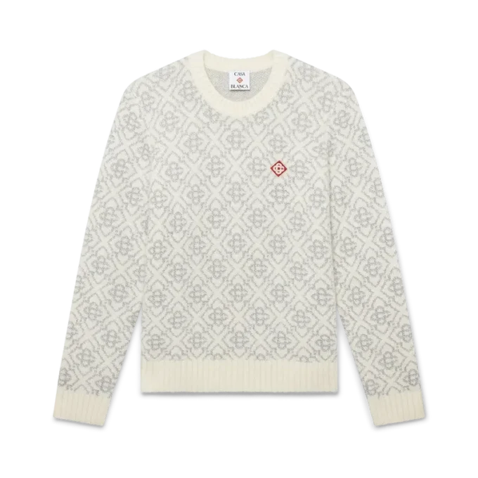 Silver Monogram Mohair Blend Crew Neck