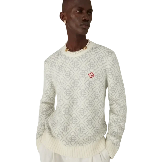 Silver Monogram Mohair Blend Crew Neck