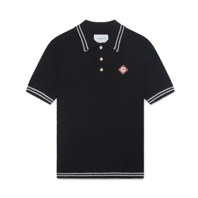 Silver Trim Boucle Polo Shirt Silver Trim Boucle Polo Shirt