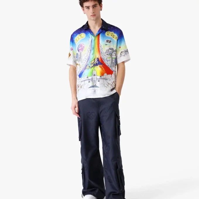 Solid Grooves Short Sleeve Silk Shirt Solid Grooves Short Sleeve Silk Shirt
