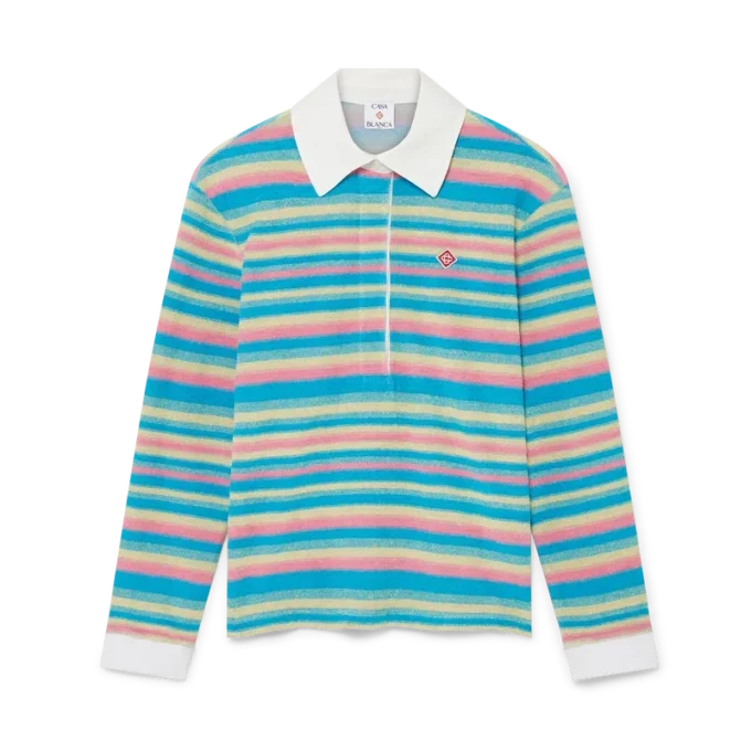 Stripe Towelling Polo Shirt