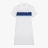 White & Blue Striped Mesh Midi Dress