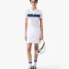 White & Blue Striped Mesh Midi Dress