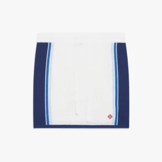 White & Blue Striped Mesh Mini Skirt