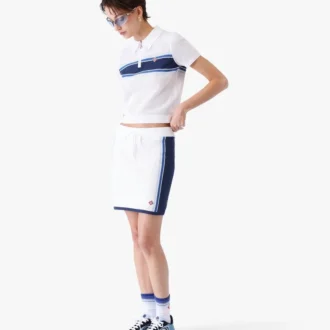 White & Blue Striped Mesh Mini Skirt