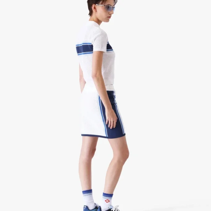 White & Blue Striped Mesh Mini Skirt White & Blue Striped Mesh Mini Skirt