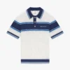 White & Blue Striped Mesh Short Sleeve Polo Shirt White & Blue Striped Mesh Short Sleeve Polo Shirt