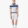 White & Blue Striped Mesh Short Sleeve Polo Shirt White & Blue Striped Mesh Short Sleeve Polo Shirt