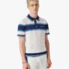 White & Blue Striped Mesh Short Sleeve Polo Shirt White & Blue Striped Mesh Short Sleeve Polo Shirt