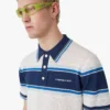White & Blue Striped Mesh Short Sleeve Polo Shirt White & Blue Striped Mesh Short Sleeve Polo Shirt