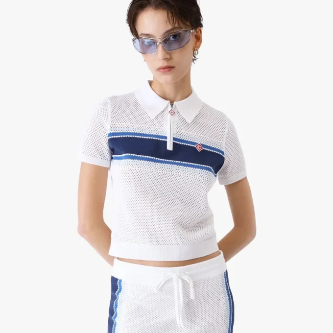 White & Blue Striped Mesh Top White & Blue Striped Mesh Top