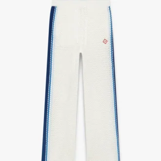 White & Blue Striped Mesh Track Pants