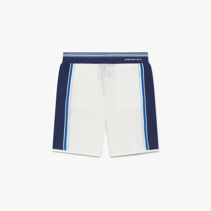 White & Blue Striped Mesh Track Shorts White & Blue Striped Mesh Track Shorts