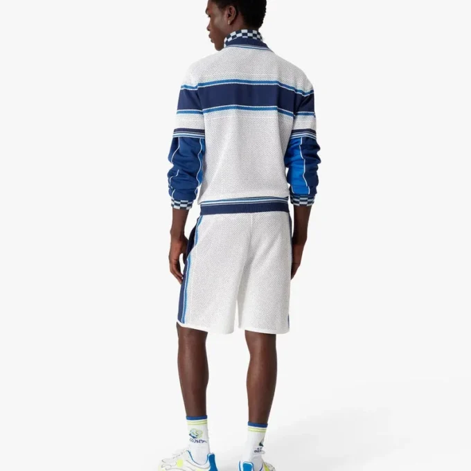 White & Blue Striped Mesh Track Shorts White & Blue Striped Mesh Track Shorts