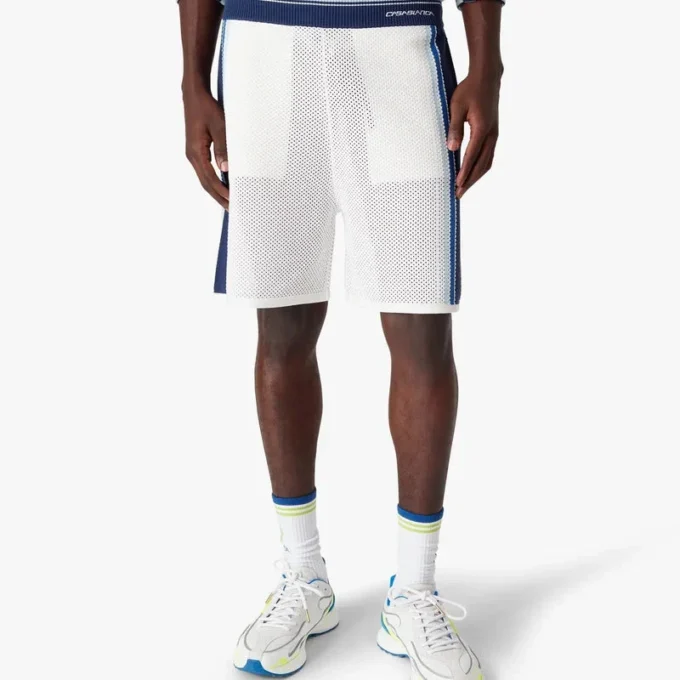 White & Blue Striped Mesh Track Shorts White & Blue Striped Mesh Track Shorts